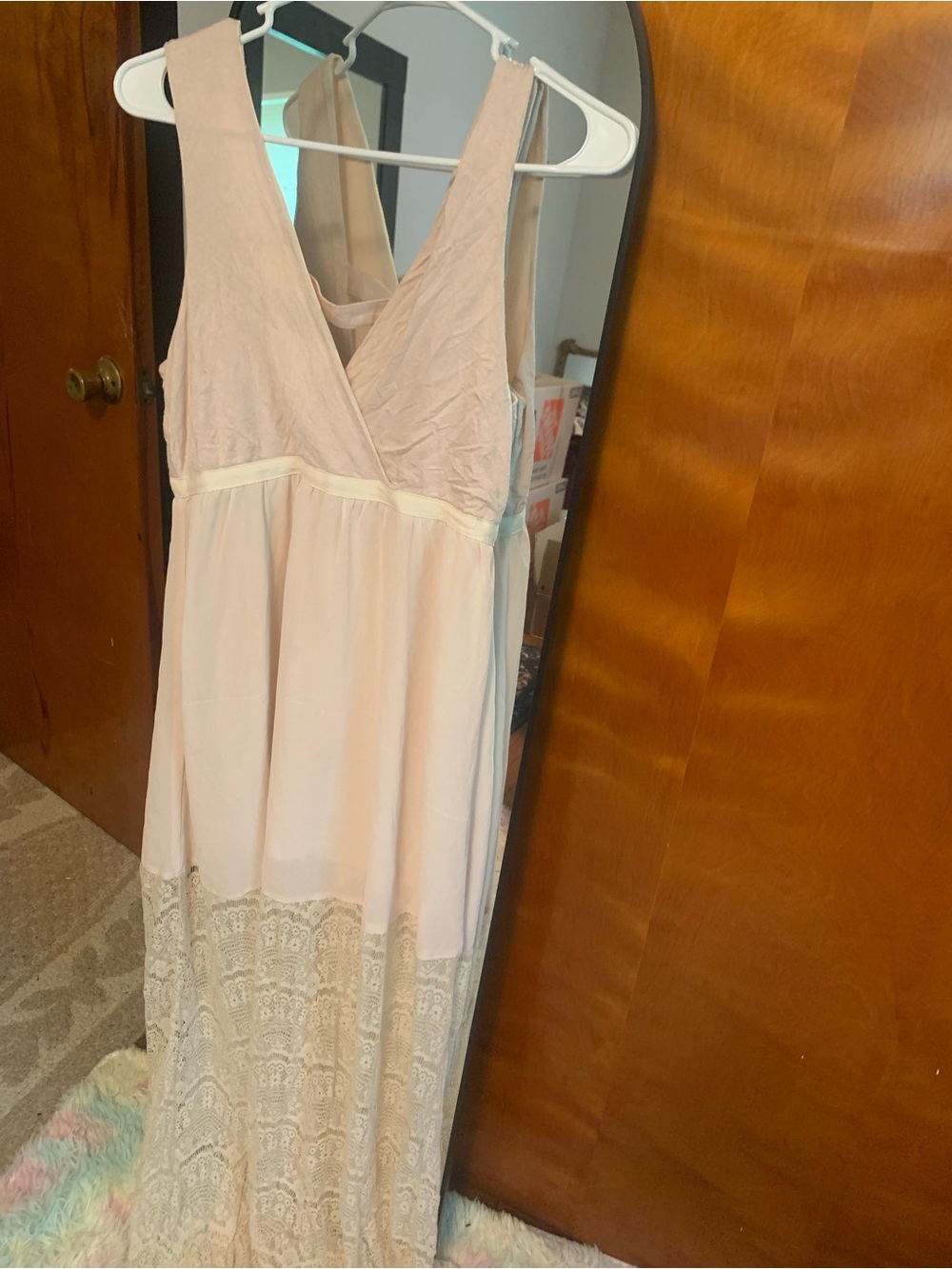 Love Riche Pale Blush Lace-Trim Maxi Chemise